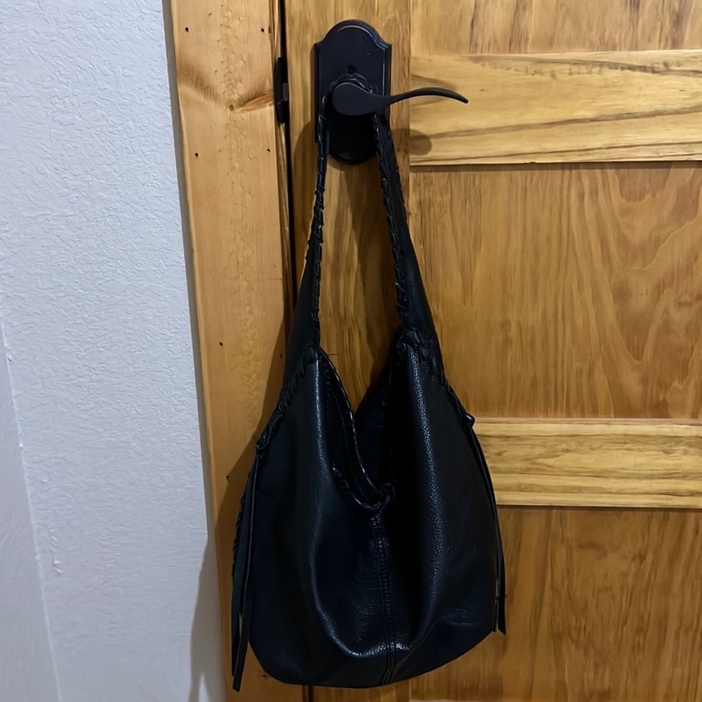 Lucky Brand cowhide Black Leather Hobo bag